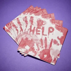 Serviette de table Halloween main ensanglantée HELP rouge et blanche x20-Gifi Outlet