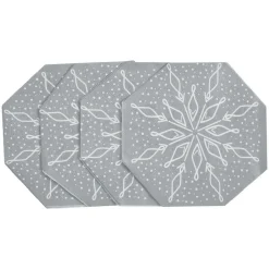 Serviette de table hexagonale argentée décor blanc x10-Gifi Outlet