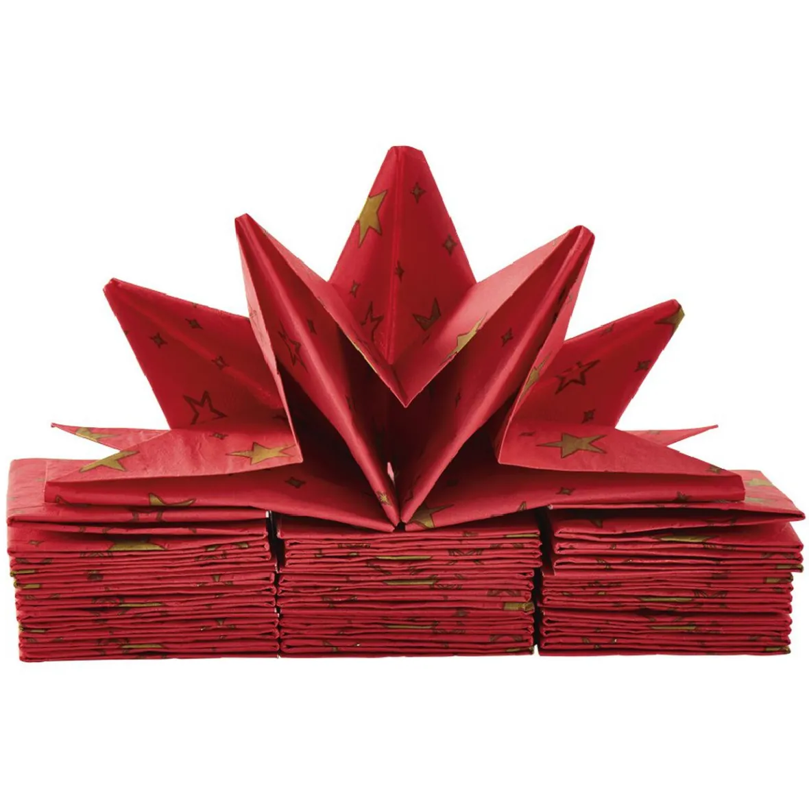 Serviette de table pré-pliée rouge étoiles dorées x12-Gifi Clearance