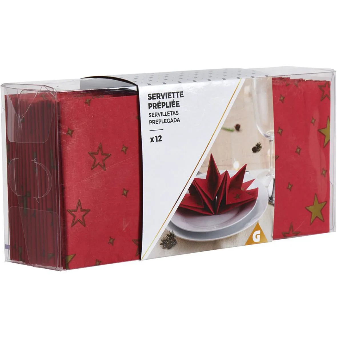 Serviette de table pré-pliée rouge étoiles dorées x12-Gifi Clearance