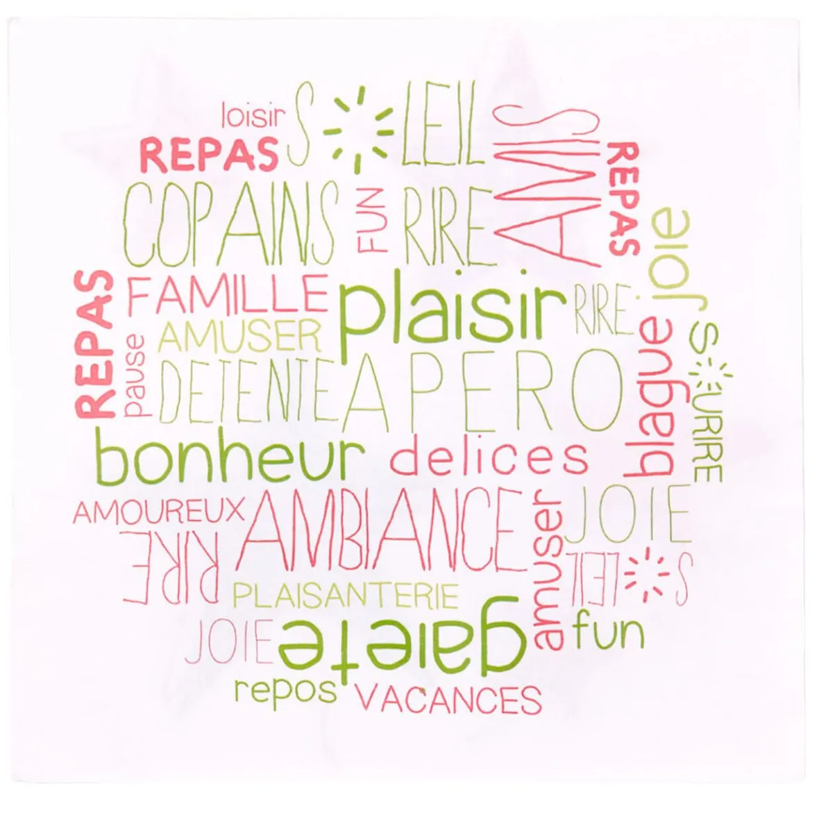 Serviette en papier avec inscriptions vertes et roses x20-Gifi Outlet