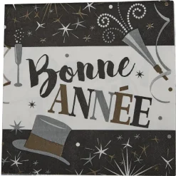 Serviette en papier Bonne année noir et blanc x20-Gifi Best