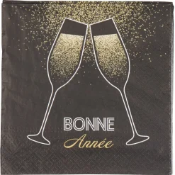 Serviette en papier design bonne année noir et or x20-Gifi