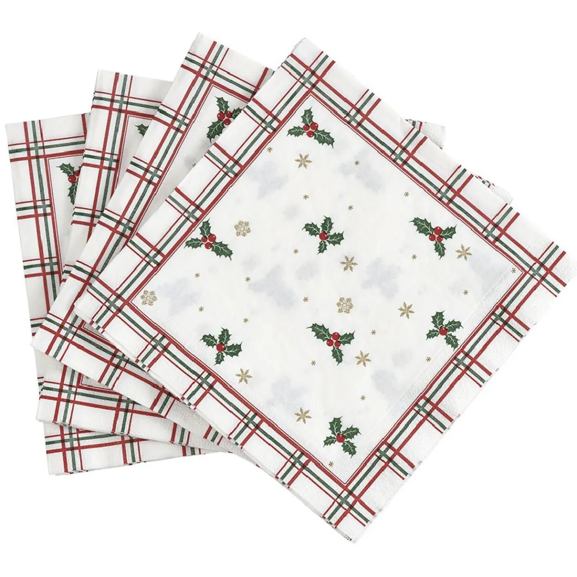 Serviette en papier imprimé Noël torchon feuille de houx x20-Gifi Discount