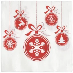 Serviette en papier imprimé boule de Noël rouge blanc x20-Gifi Outlet