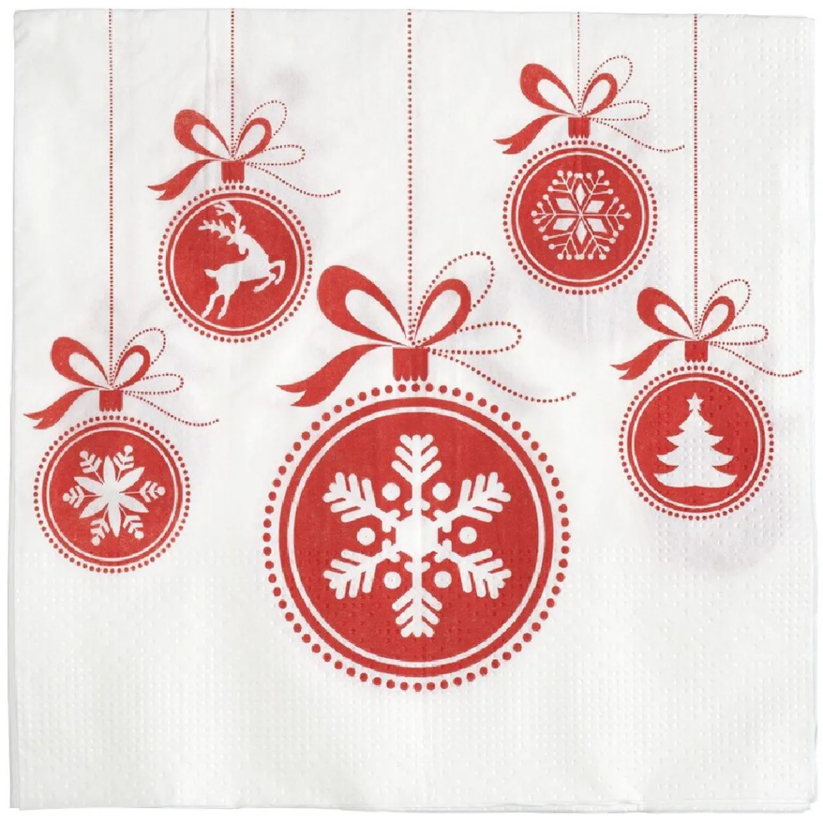 Serviette en papier imprimé boule de Noël rouge blanc x20-Gifi Outlet