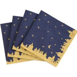 Serviette en papier imprimé bleu avec bordure village doré x20-Gifi