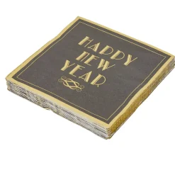 Serviette en papier noir et or design Happy New Year-Gifi Discount