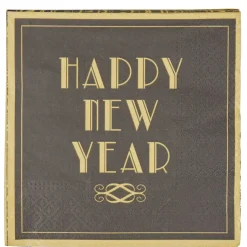 Serviette en papier noir et or design Happy New Year-Gifi Discount