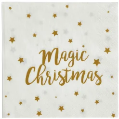 Serviette inscription Magic Christmas blanche et dorée x20-Gifi Sale