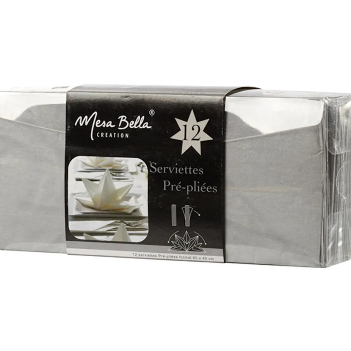 Serviette jetable pré pliée argentée x12-Gifi Online