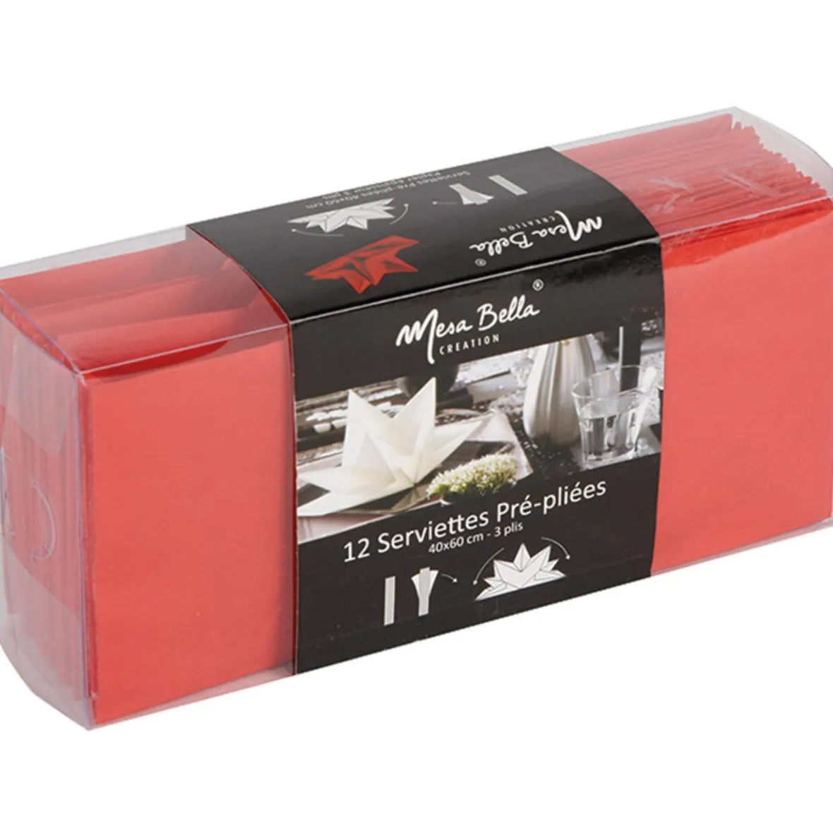 Serviette jetable pré pliée rouge x12-Gifi