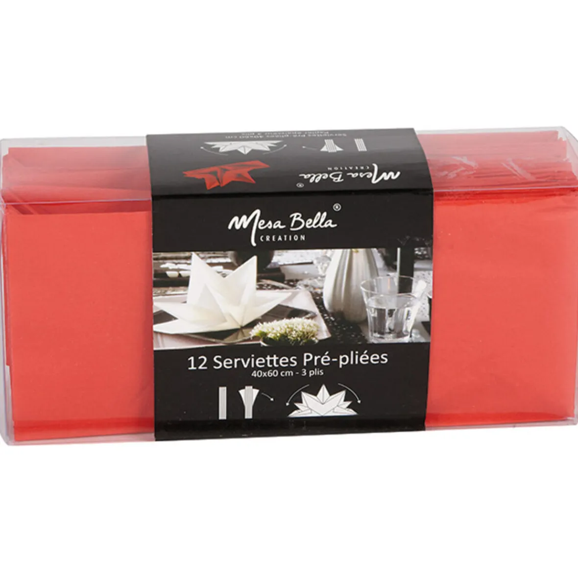 Serviette jetable pré pliée rouge x12-Gifi