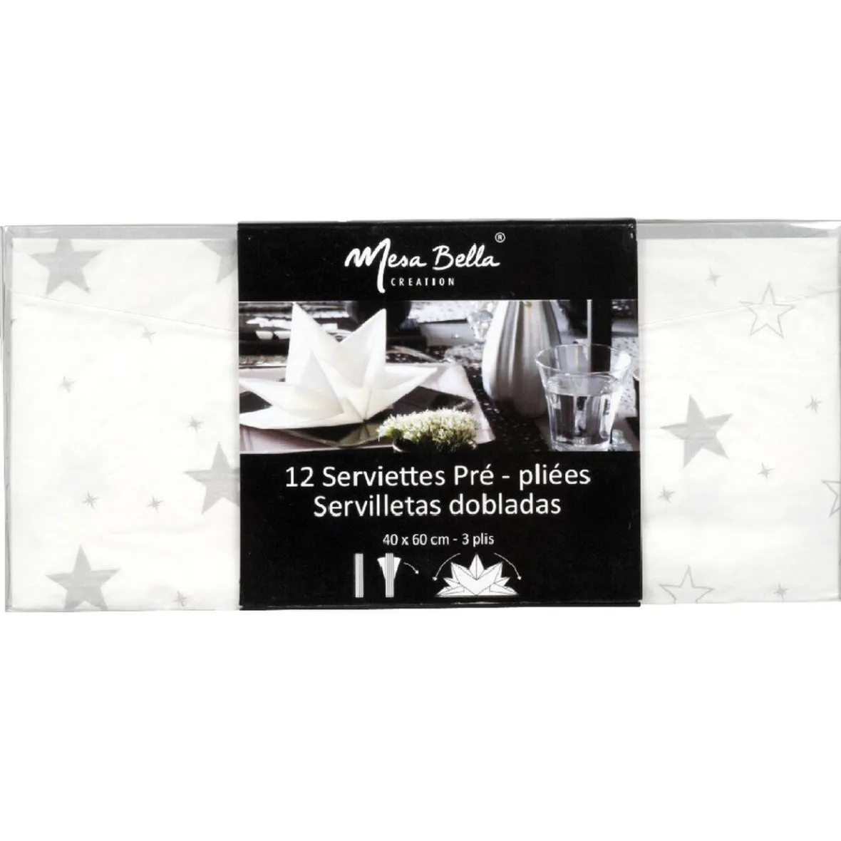 Serviette jetable pré pliée blanche étoiles argentées x12-Gifi Best