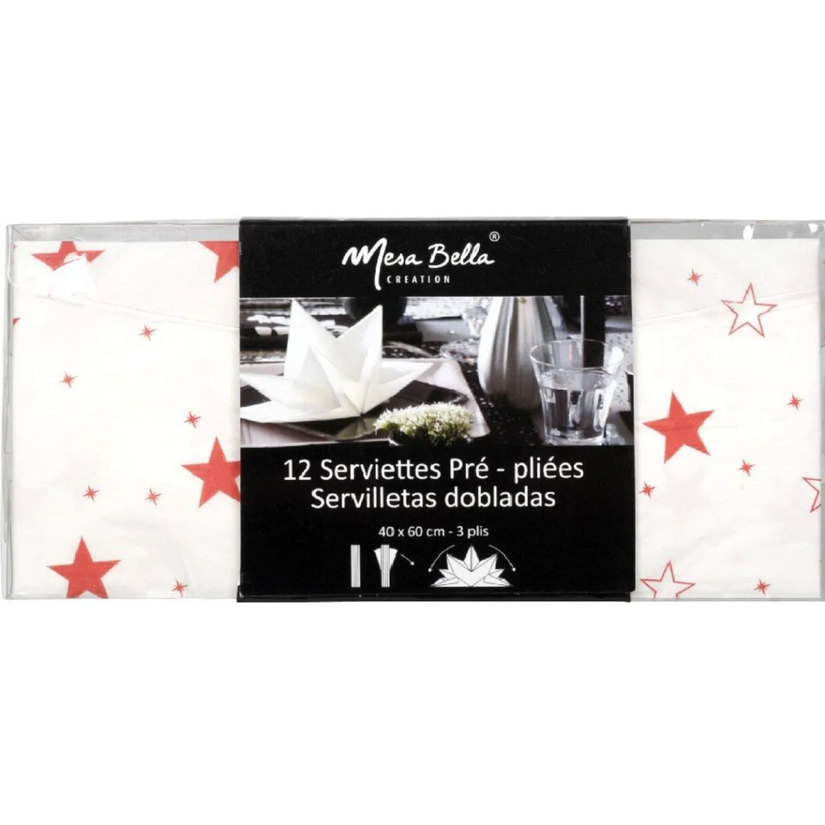 Serviette jetable pré pliée blanche étoiles rouges x12-Gifi Clearance