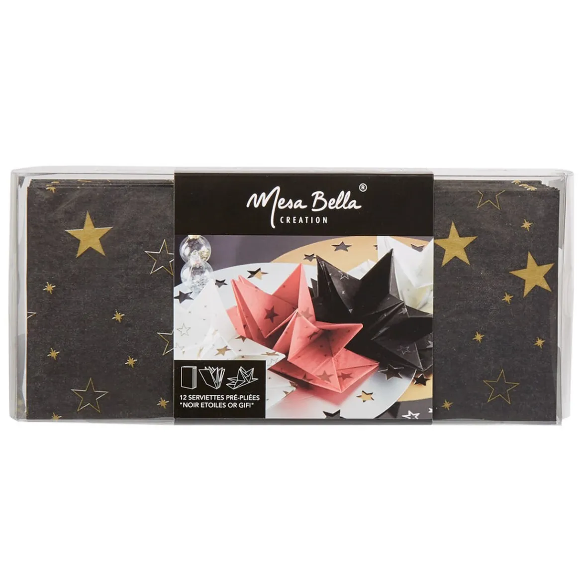 Serviette jetable pré pliée noire étoiles dorées x12-Gifi Clearance