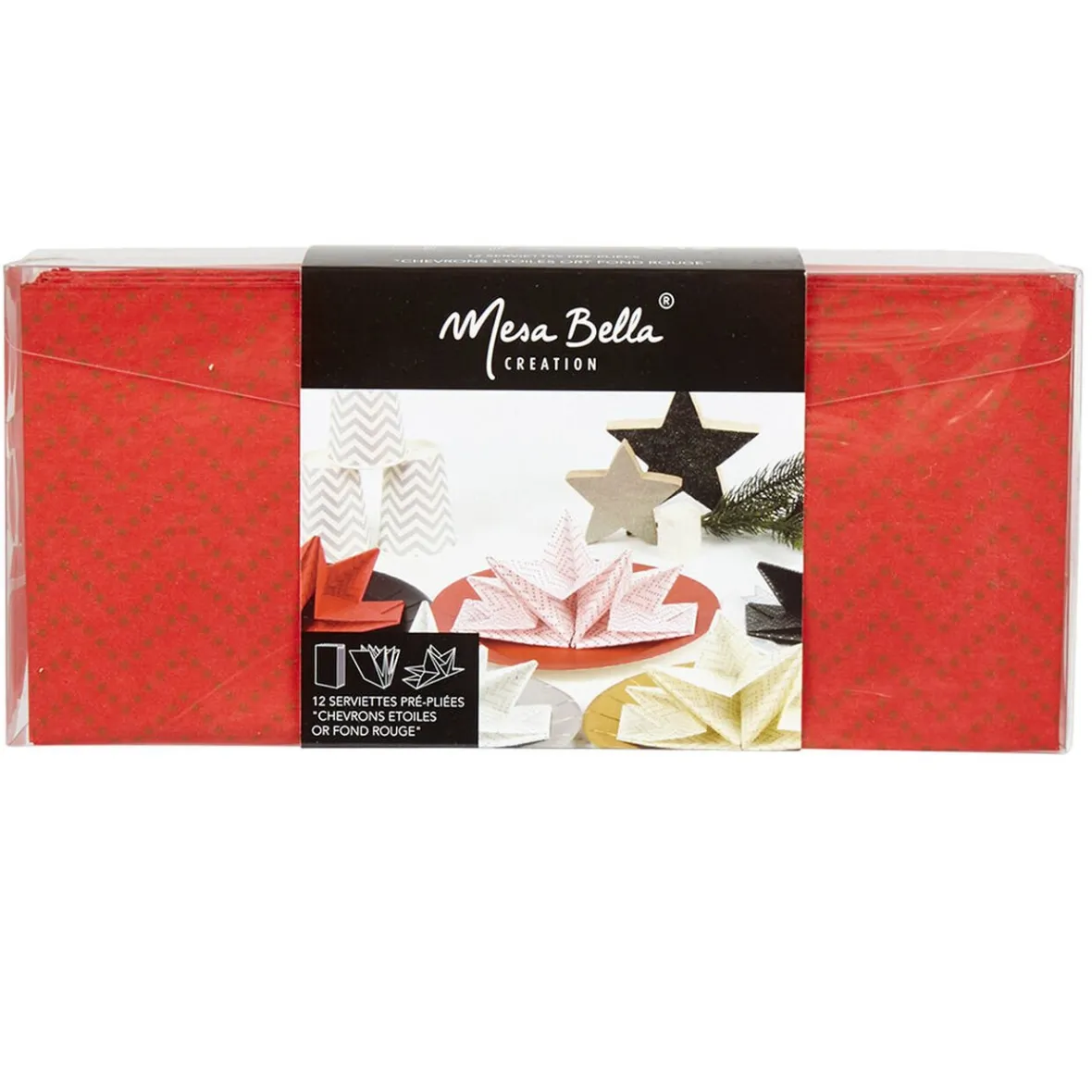 Serviette jetable pré pliée rouge chevrons dorés x12-Gifi Clearance