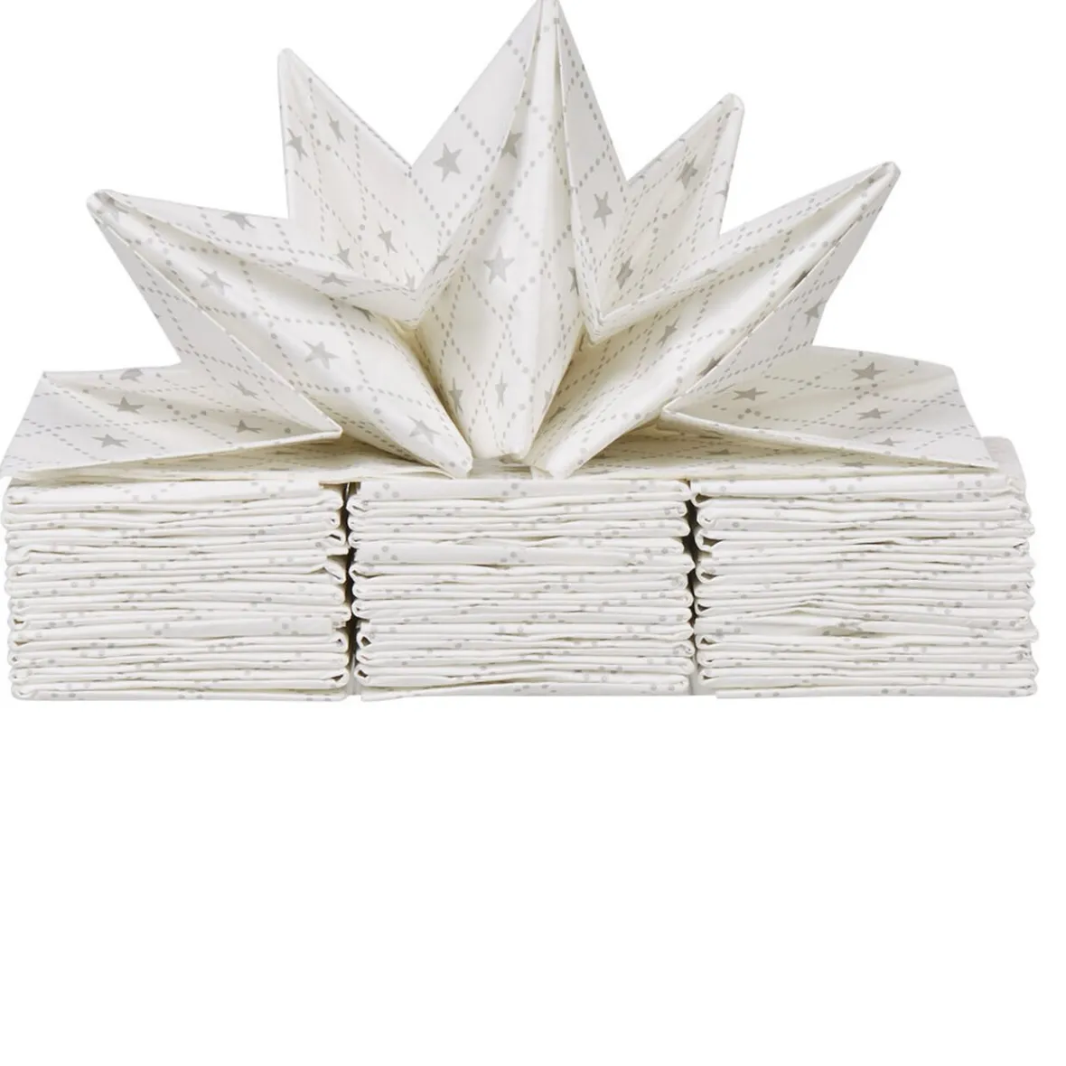 Serviette jetable pré pliée blanche étoiles argentées x12-Gifi New