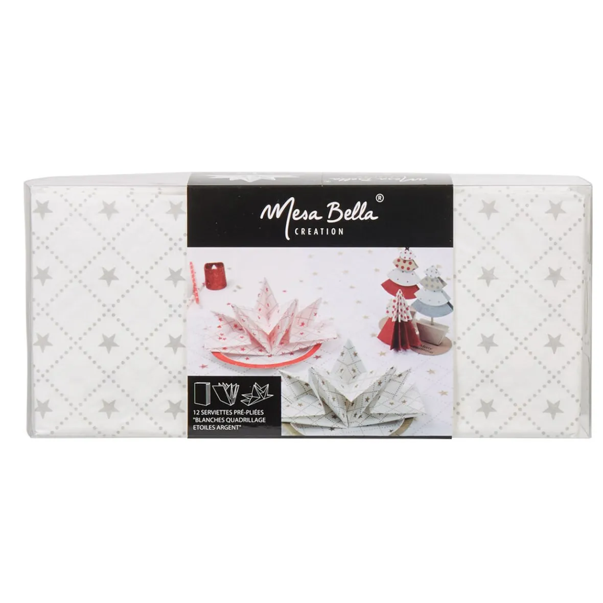 Serviette jetable pré pliée blanche étoiles argentées x12-Gifi New