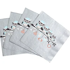 Serviette motif hibou grise et blanche x20-Gifi Online