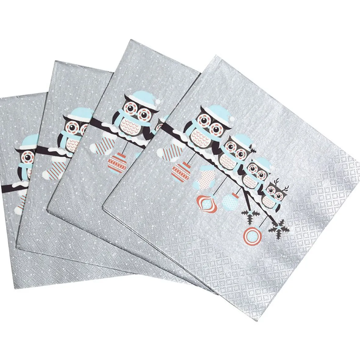 Serviette motif hibou grise et blanche x20-Gifi Online