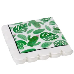 Serviette papier blanche déco feuilles et cactus verts x 20-Gifi Online