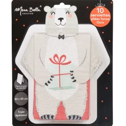 Serviette pré pliée ourson avec cadeau de Noël x10-Gifi New
