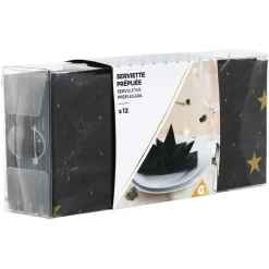 Serviettes de table pré-pliées noires étoiles dorées-Gifi Hot