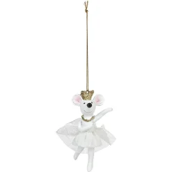 Souris danseuse de Noël à suspendre blanche et dorée-Gifi