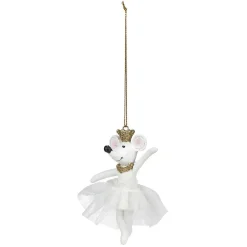 Souris danseuse de Noël à suspendre blanche et dorée-Gifi