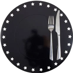 Sous assiette rebord étoile plastique noir Ø34cm x4-Gifi Online