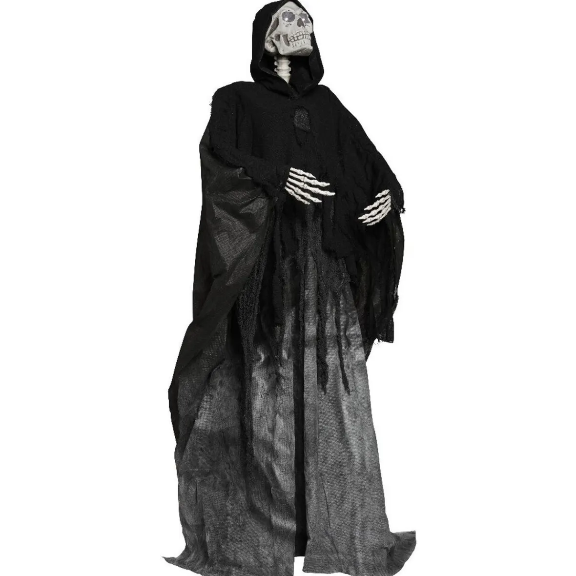 Squelette avec robe et capuche noire lumineux et sonore-Gifi Online
