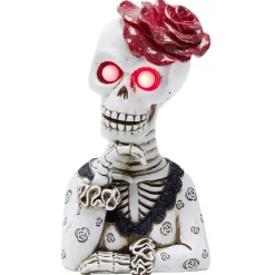 Squelette lady Halloween LED polyrésine noir et blanc avec rose rouge-Gifi Online