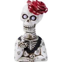 Squelette lady Halloween LED polyrésine noir et blanc avec rose rouge-Gifi Online