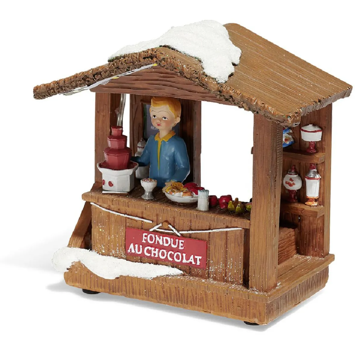 Stand de Noël lumineux fondue au chocolat 5 LED blanc chaud résine-Gifi Discount