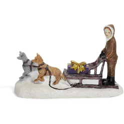 Sujet de Noël personnage sur traineau avec chien en résine-Gifi Clearance