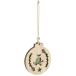 Supension ronde en bois nature motif ours ou hibou-Gifi Online