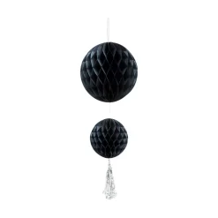 Suspension 2 boules avec pompon papier noir-Gifi Sale