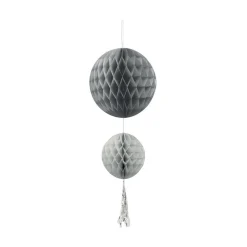 Suspension 2 boules avec pompon papier gris-Gifi Discount