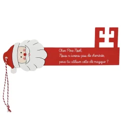 Suspension Clé forme Père Noël en bois rouge blanc-Gifi