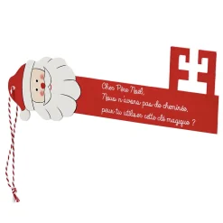 Suspension Clé forme Père Noël en bois rouge blanc-Gifi