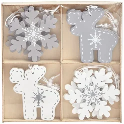 Suspension de Noël en bois forme flocon et renne x12-Gifi Online