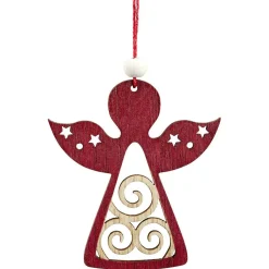 Suspension de Noël en bois naturel rouge ange étoile renne sapin x24-Gifi Online