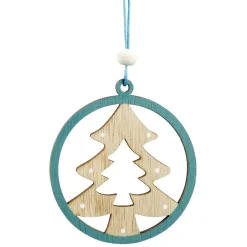 Suspension de Noël en bois naturel vert ange étoile renne sapin x24-Gifi