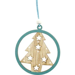 Suspension de Noël en bois naturel vert ange étoile renne sapin x24-Gifi