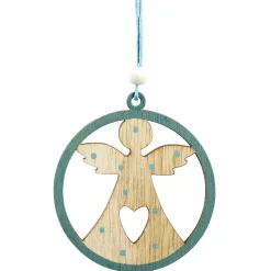 Suspension de Noël en bois naturel vert ange étoile renne sapin x24-Gifi