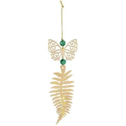 Suspension de Noël feuille et papillon doré-Gifi Online