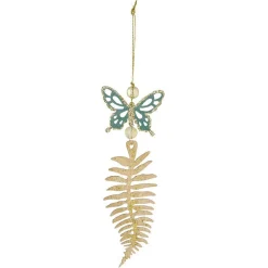 Suspension de Noël feuille et papillon doré-Gifi Online