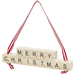 Suspension de Noël insciption Merry Christmas en bois-Gifi Online