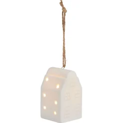 Suspension de Noël lumineuse forme maison céramique blanche 1LED blanc chaud H7,5cm-Gifi Discount